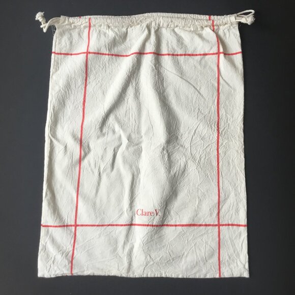 Clare V. Cream & Red Names Cotton Drawstring Dust Bag - Picture 4 of 6